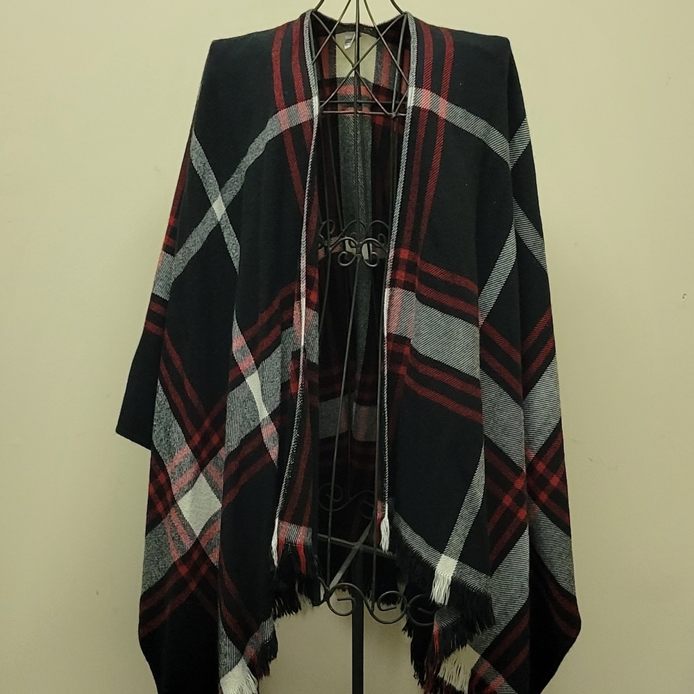 Plaid open from poncho